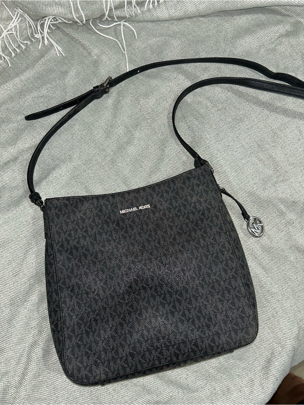 Michael Kors Black MK Logo Crossbody Bag with Silver Charm